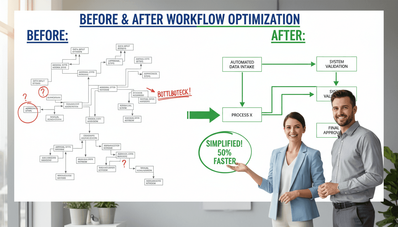 Workflow optimization diagram showing streamlined business processes