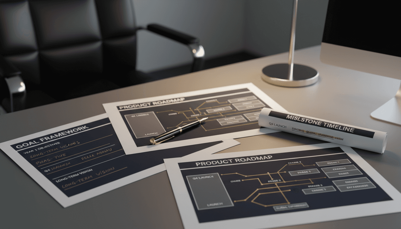 Strategic planning documents showing business goals and roadmaps