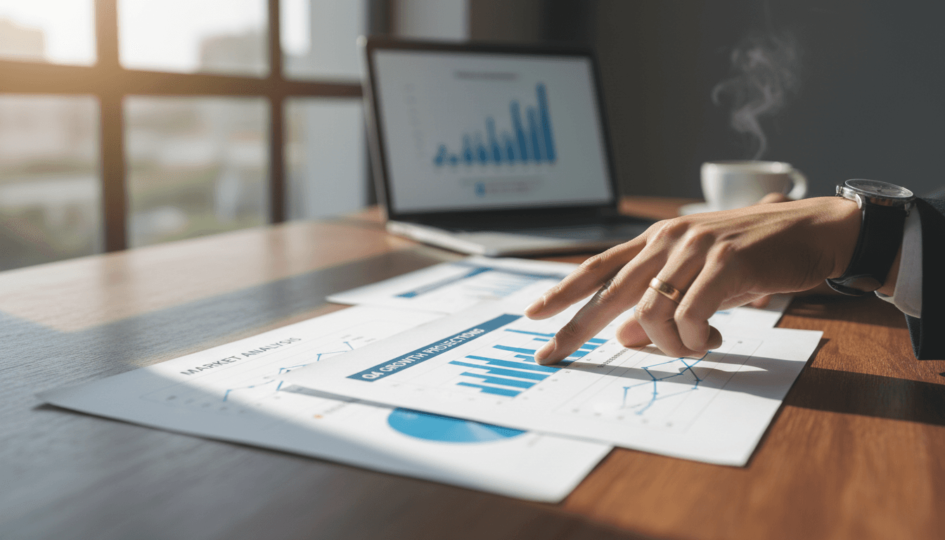 Business consultant reviewing strategic documents during a planning session