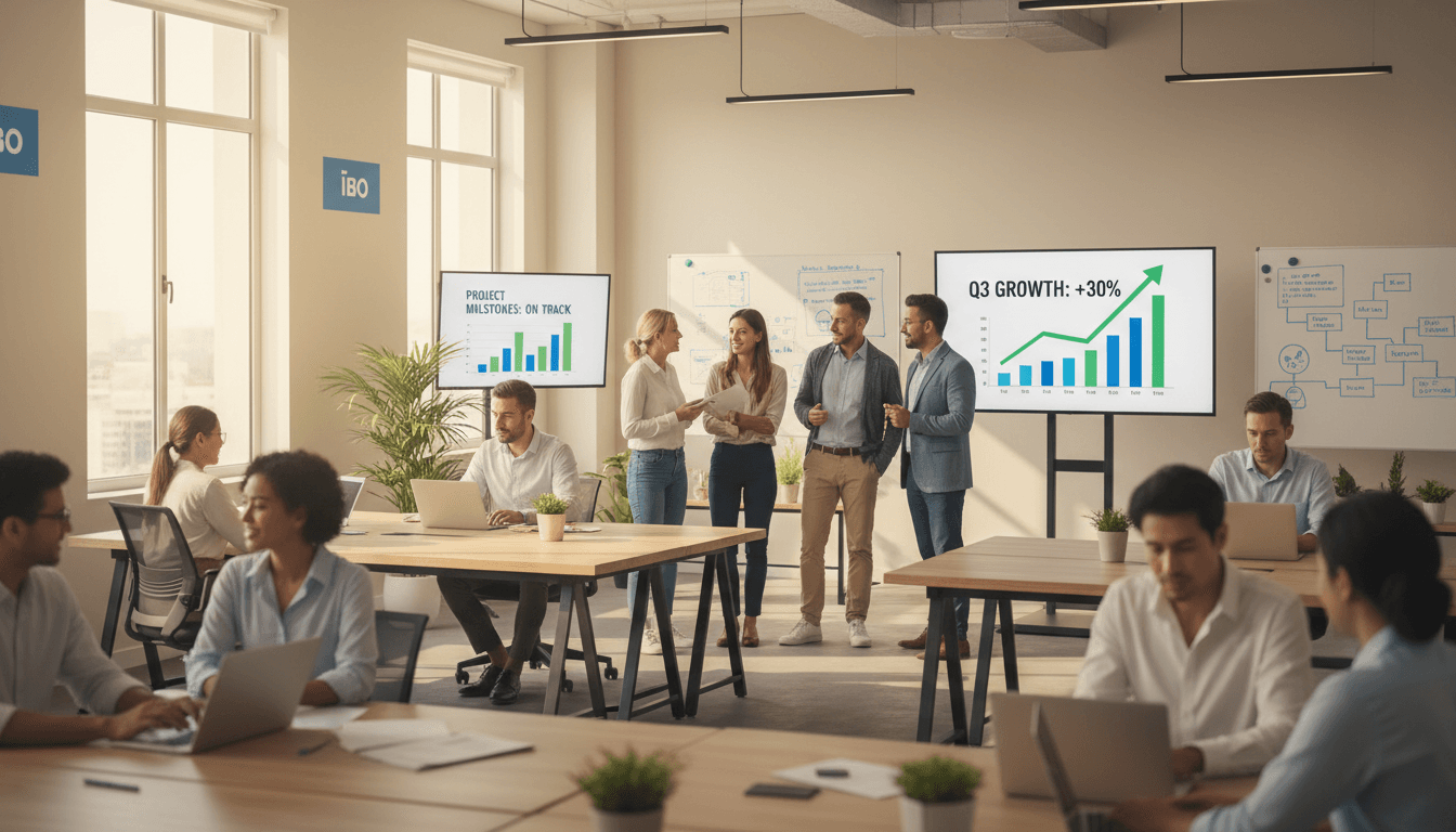 Growing business team collaborating in an expanding professional environment