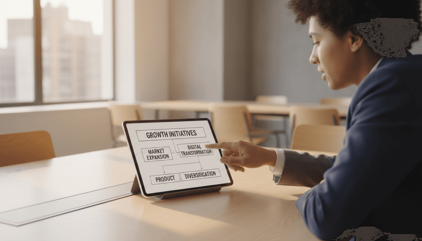 Business consultant and client discussing strategy at a modern desk