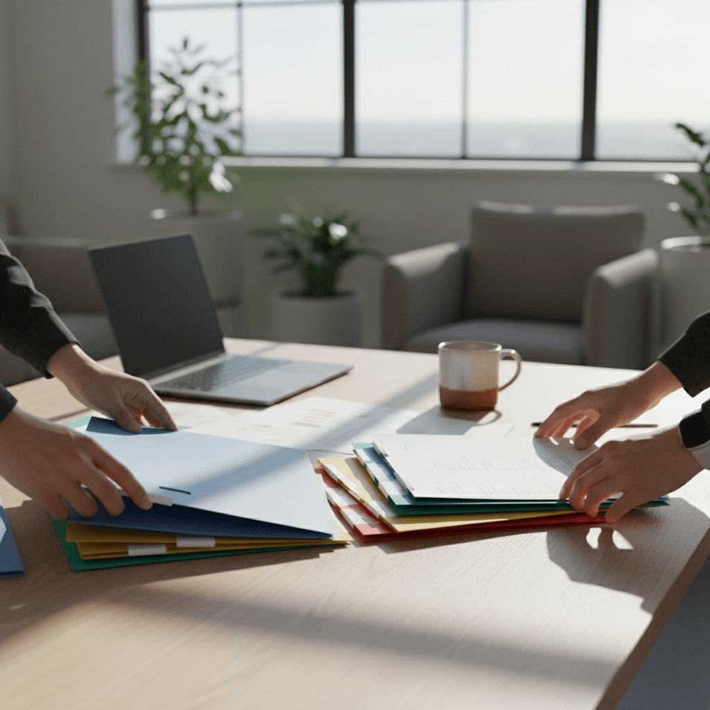 Administrative professional organizing business documents and files